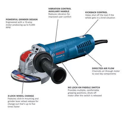 BOSCH GWX13-60PD, 6" X-LOCK Angle Grinder - 13 Amp w/ Paddle Switch