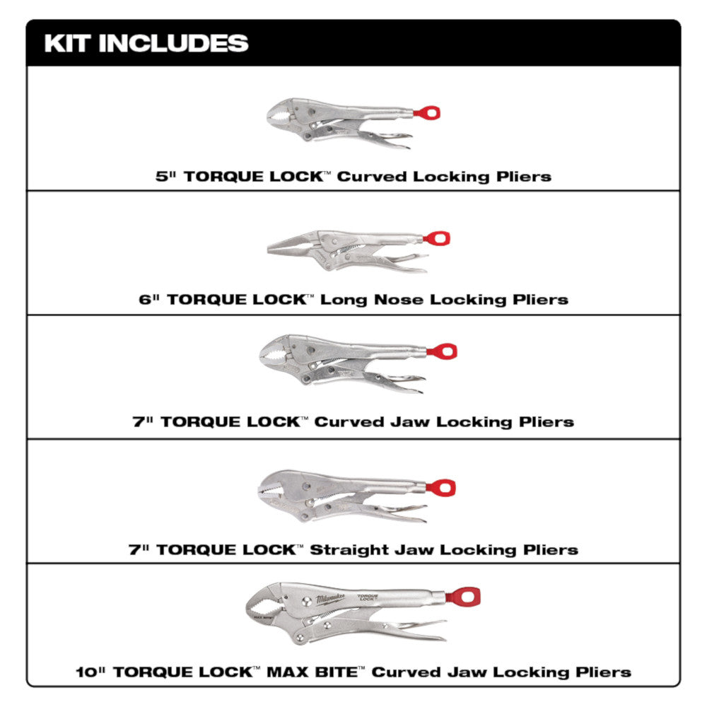 Milwaukee 48-22-3695, 5pc Torque Lock Locking Pliers Set