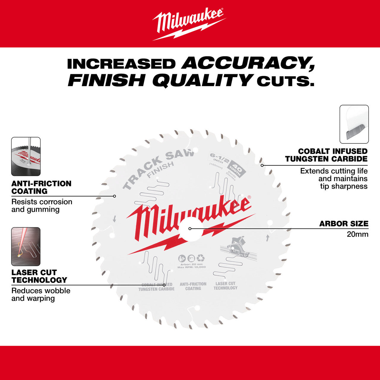 Milwaukee 48-40-0625, 6-1/2” 40T Finish Track Saw Blade