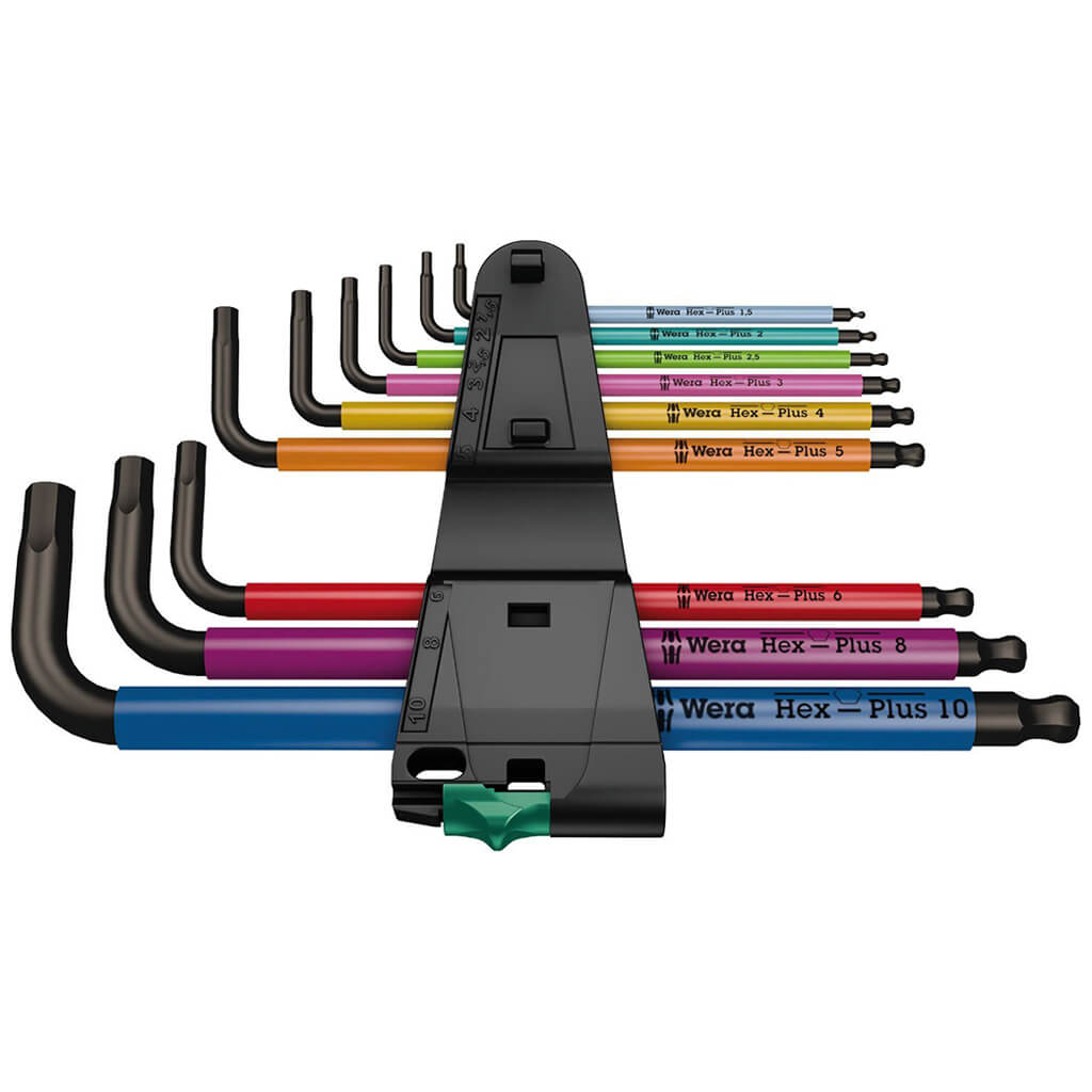 Wera 05073593001, 950/9 HEX-PLUS MULTICOLOUR 1 SB L-KEY SET, METRIC, BLACKLASER, 9 PIECES