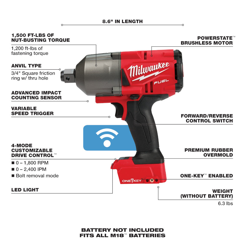 Milwaukee 2864-22, M18 FUEL 3/4" High Torque Impact Wrench Friction Ring Kit w/ONE-KEY