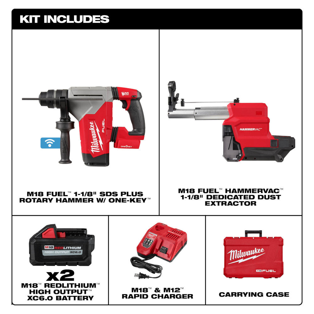 Milwaukee 2915-22DE, M18 FUEL 1-1/8" SDS Plus Rotary Hammer Dust Extractor Kit