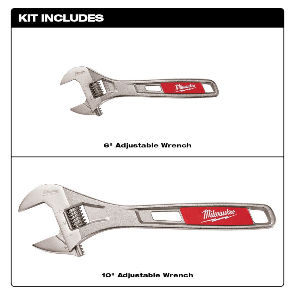 Milwaukee 48-22-7400, 2 pc Adjustable Wrench Set 6" & 10"