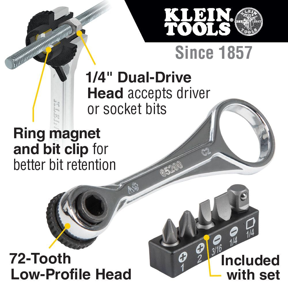 Klein Tools 65200, Slim-Profile Mini Ratchet Set, 5-Piece