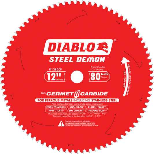 Diablo D1280CF, 12 in. x 80T Cermet Metal and Stainless Steel Cutting Saw Blade