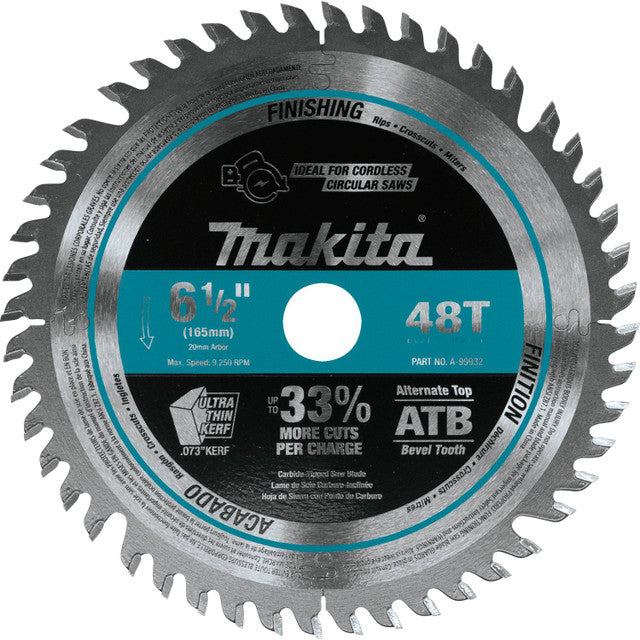 Makita A-99932, 6‑1/2" 48T Carbide‑Tipped Cordless Plunge Saw Blade