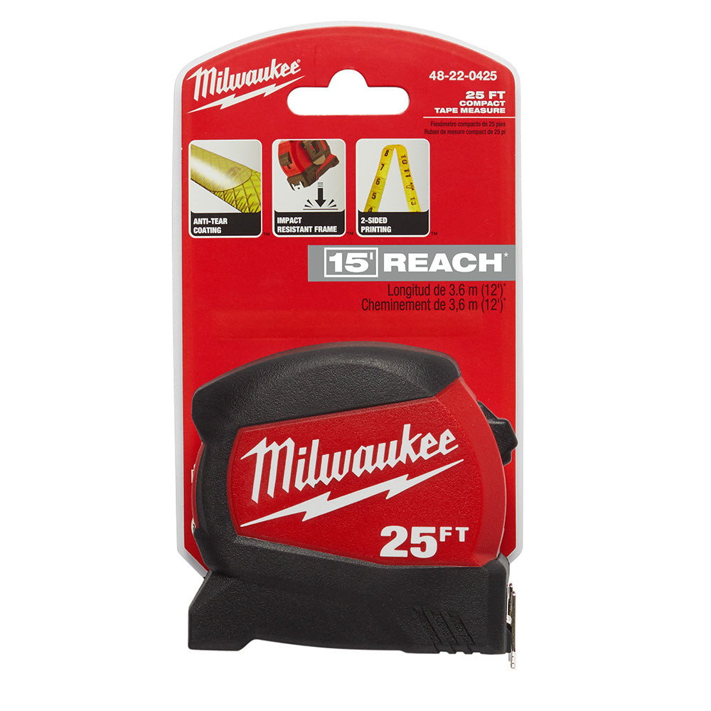 Milwaukee 48-22-0425, 25FT COMPACT WIDE BLADE TAPE MEASURE