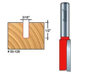 Freud 03-128, 3/16" Single Flute Straight Bit (1/4" Shank)