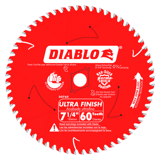 Diablo D0760A, 7-1/4" x 60T Ultra Fine Finish Circular Saw Blade