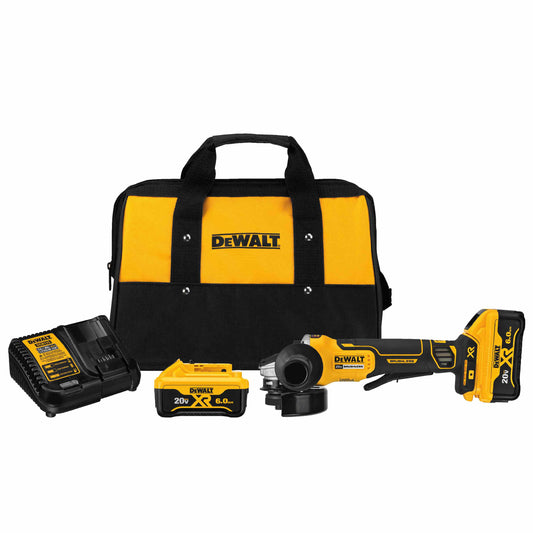 DEWALT DCG413R2, 20V MAX XR 4-1/2'' Paddle Switch Small Angle Grinder Kit w/Kickback Brake (6.0 Ah)