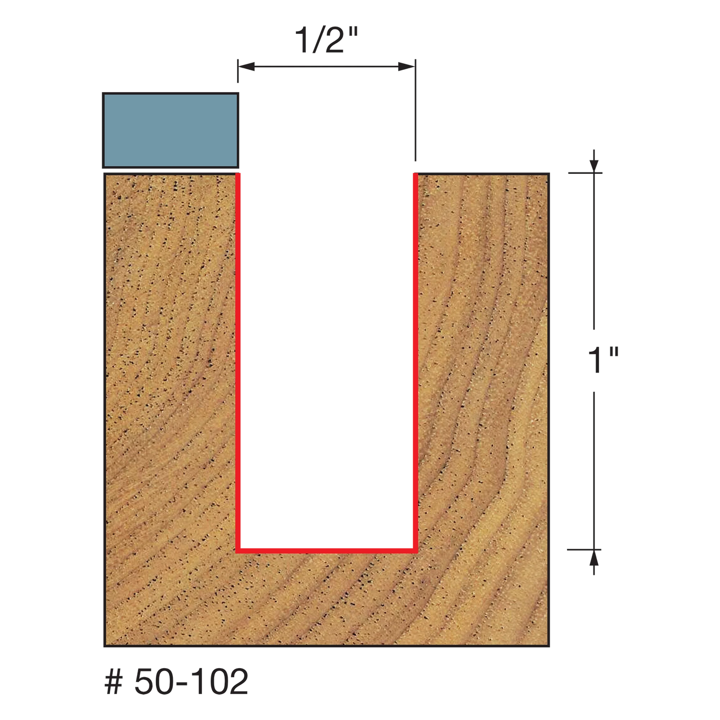 Freud 50-102, Carbide Router Bit - 1/2" x 1" x 2-5/8" OAL Bottom Bearing Flush Trim Bit (1/4" Shank)