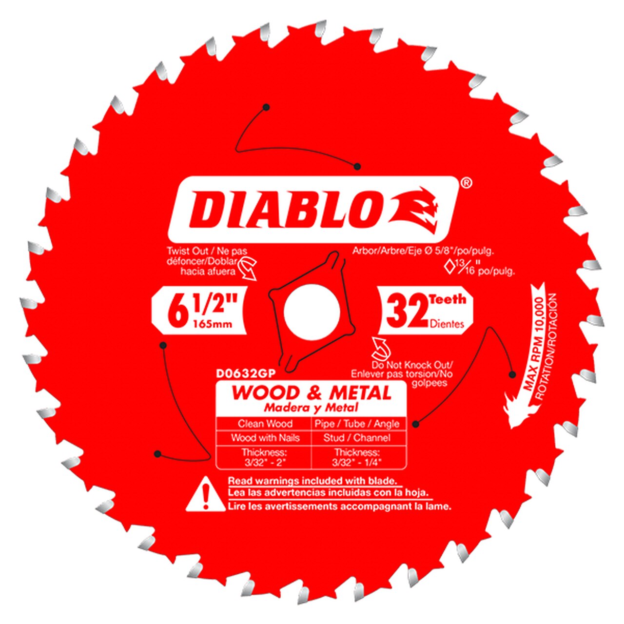 Diablo D0632GPA,  6‑1/2 in. x 32 Tooth Wood & Metal Carbide Saw Blade