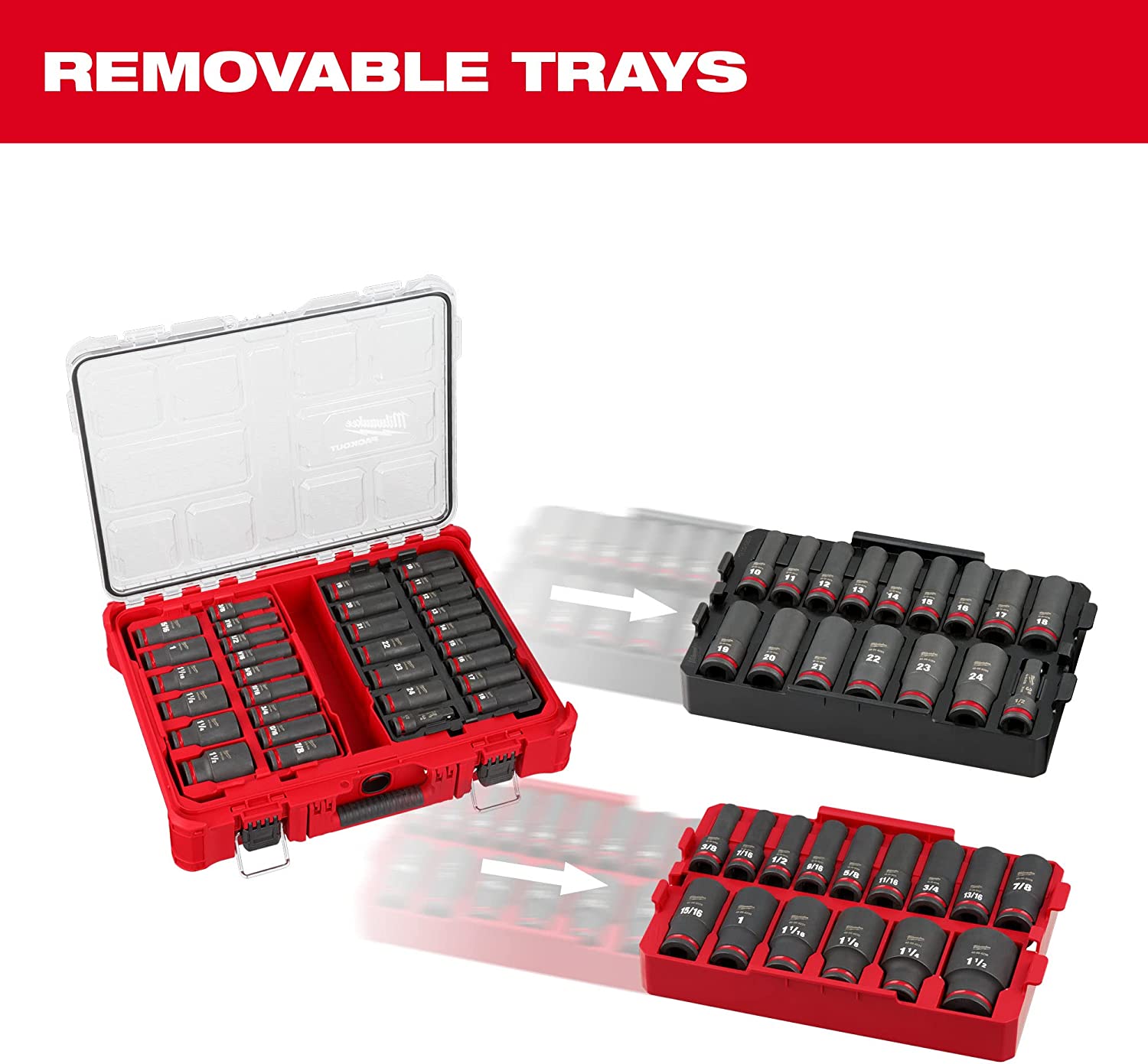 Milwaukee 49-66-6806, SHOCKWAVE Impact-Duty 1/2 in. Drive Metric and SAE Deep Well Impact PACKOUT Socket Set (31-Piece)