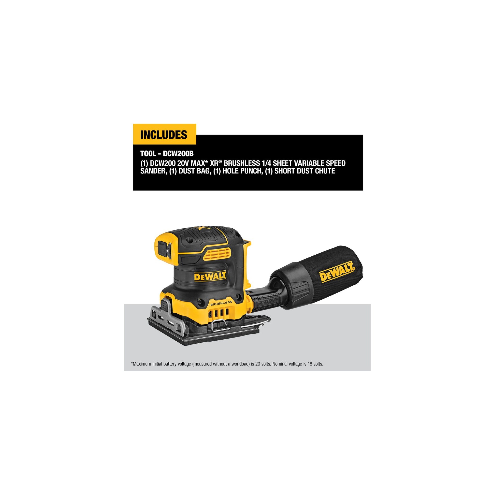 DEWALT DCW200B, 20V MAX XR Brushless 1/4 Sheet Variable Speed Sander (Tool Only)