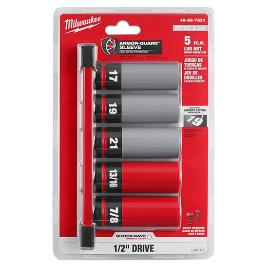 Milwaukee 49-66-7831, SHOCKWAVE Impact Duty™ 1/2 Drive SAE & Metric 5PC Lug Nut Wheel Socket Set