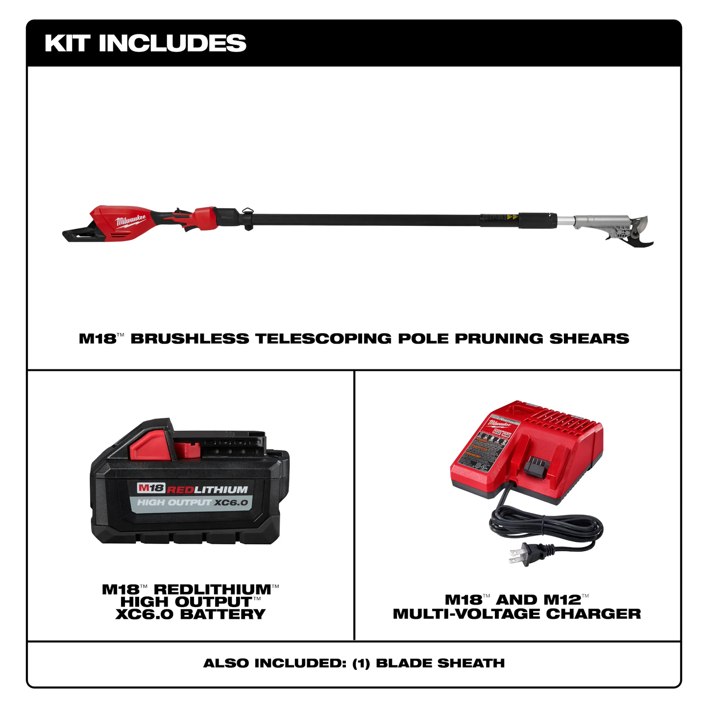 Milwaukee 3008-21, M18™ Brushless Telescoping Pole Pruning Shears Kit