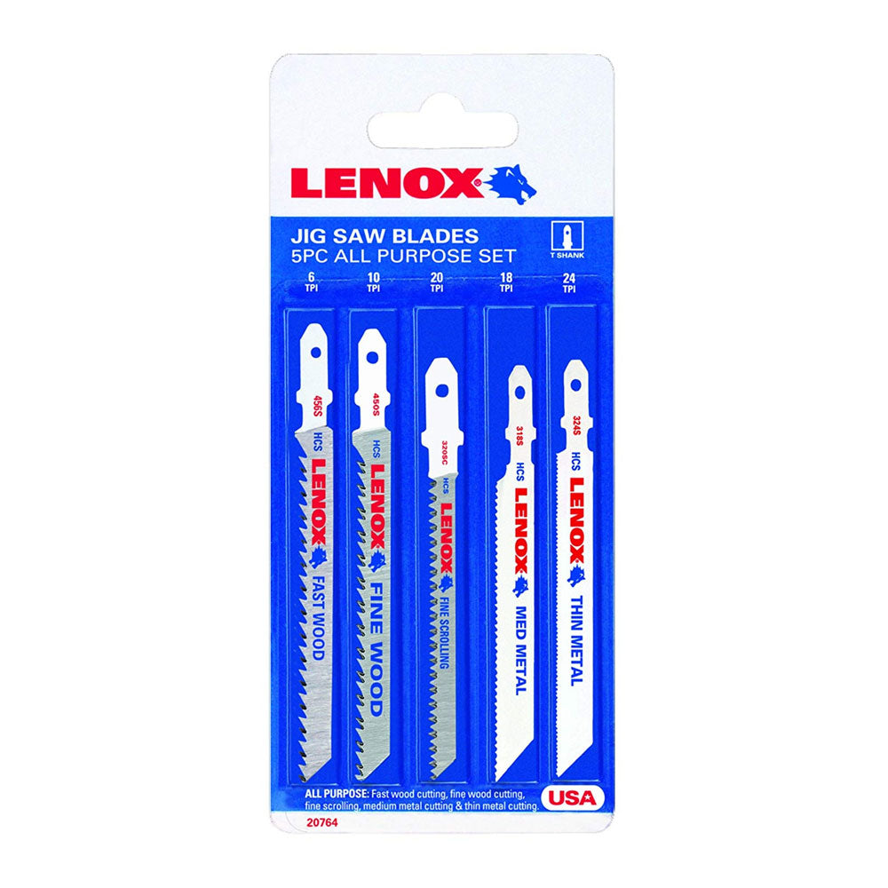 Lenox 20764C543SA, 5 pc T-Shank Jig Saw Blade Set (High Carbon Steel)