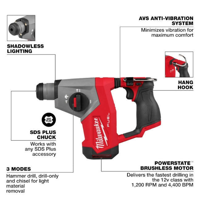 Milwaukee 2508-21XC, M12 FUEL™ 5/8” SDS Plus Rotary Hammer Kit