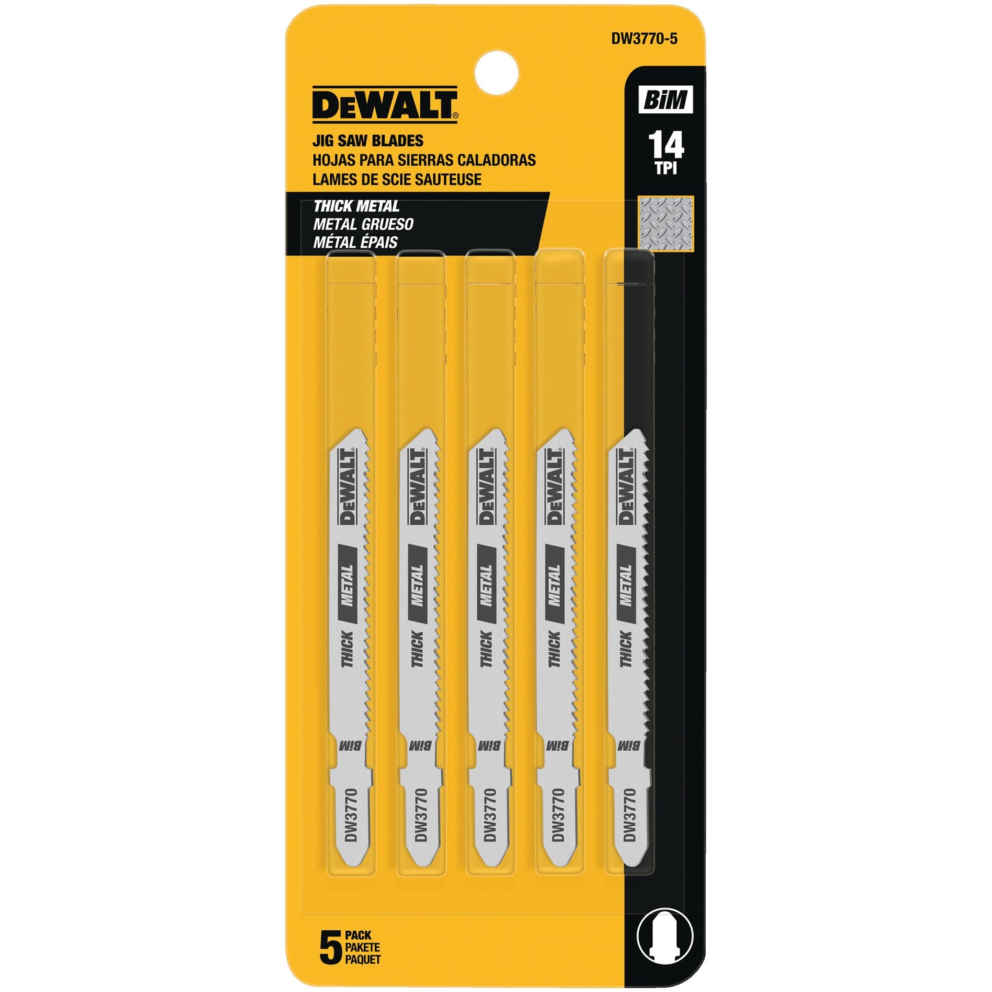 DEWALT DW3778-5, 3'' 32 TPI T-Shank Metal Cutting Cobalt Steel Jig Saw Blade