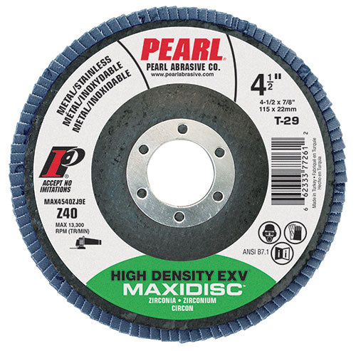 PEARL Abrasives MAX4540ZJ9E, Maxidisc™ EXV Zirconia High Density Flap Disc,  4-1/2 x 7/8 • Z40 • Type 29