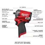 Milwaukee 2554-20, M12 FUEL 3/8" Stubby Impact Wrench (Tool Only) (DISCOUNTINUED)