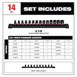 Milwaukee 49-66-7007, 3/8" Drive SHOCKWAVE Impact Duty Metric Standard 6 Point Socket Set - 14 Piece