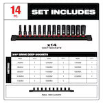 Milwaukee 49-66-7008, 3/8" Drive SHOCKWAVE Impact Duty Metric Deep 6 Point Socket Set - 14 Piece