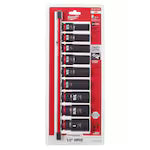 Milwaukee 49-66-7022, 1/2" Drive SHOCKWAVE Impact Duty SAE Deep 6 Point Socket Set - 9 Piece