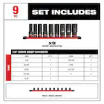 Milwaukee 49-66-7022, 1/2" Drive SHOCKWAVE Impact Duty SAE Deep 6 Point Socket Set - 9 Piece