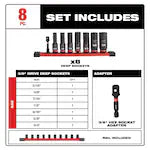 Milwaukee 49-66-7024, 3/8" Drive SHOCKWAVE Impact Duty SAE Deep 6 Point Socket Set - 8 Piece