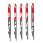 Milwaukee 48-00-5543, 12" 6 TPI THE WRECKER with Carbide Teeth SAWZALL Blade (5/pkg)