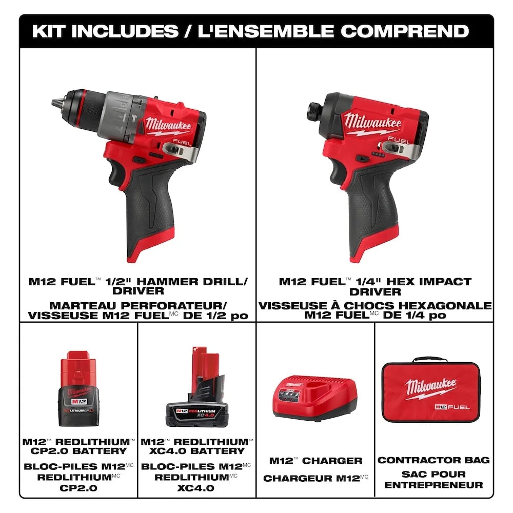 Milwaukee 3497-22, M12 FUEL 2-Tool Combo Kit Hammer Drill and Impact Driver