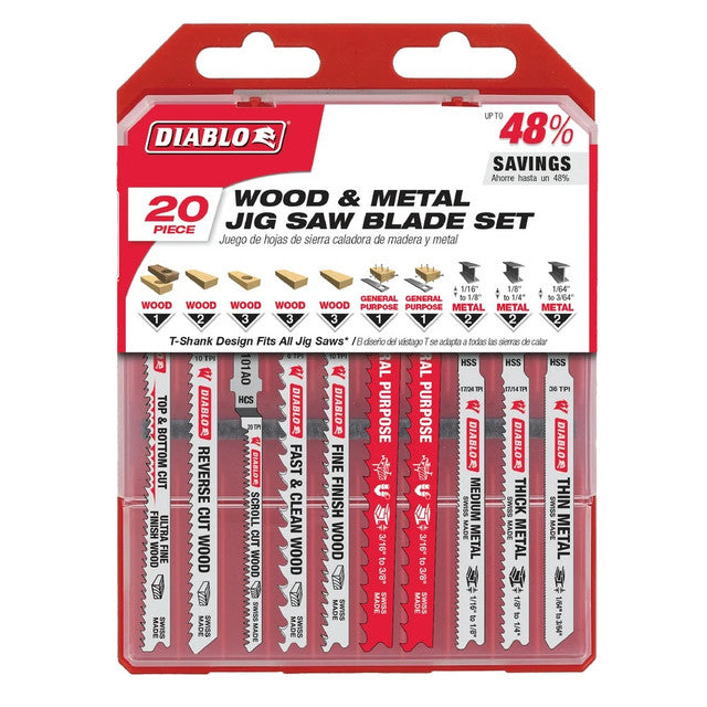 Diablo DJT20S, 20 pc T-Shank Jig Saw Blade Set for Wood & Metal