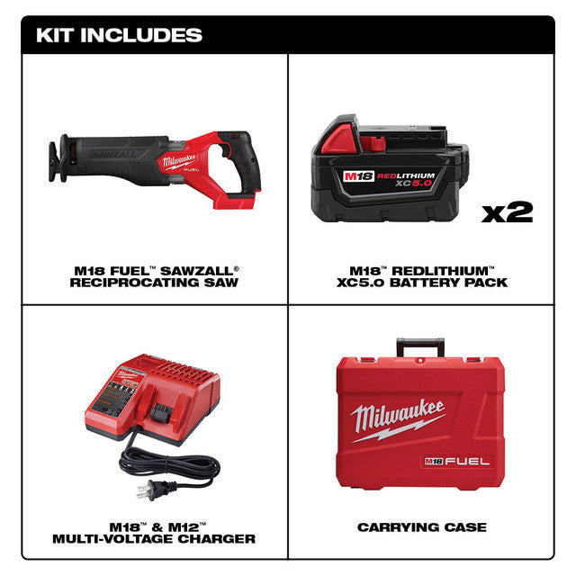 Milwaukee 2821-22, M18 FUEL SAWZALL Recip Saw - 2 Battery XC5.0 Kit