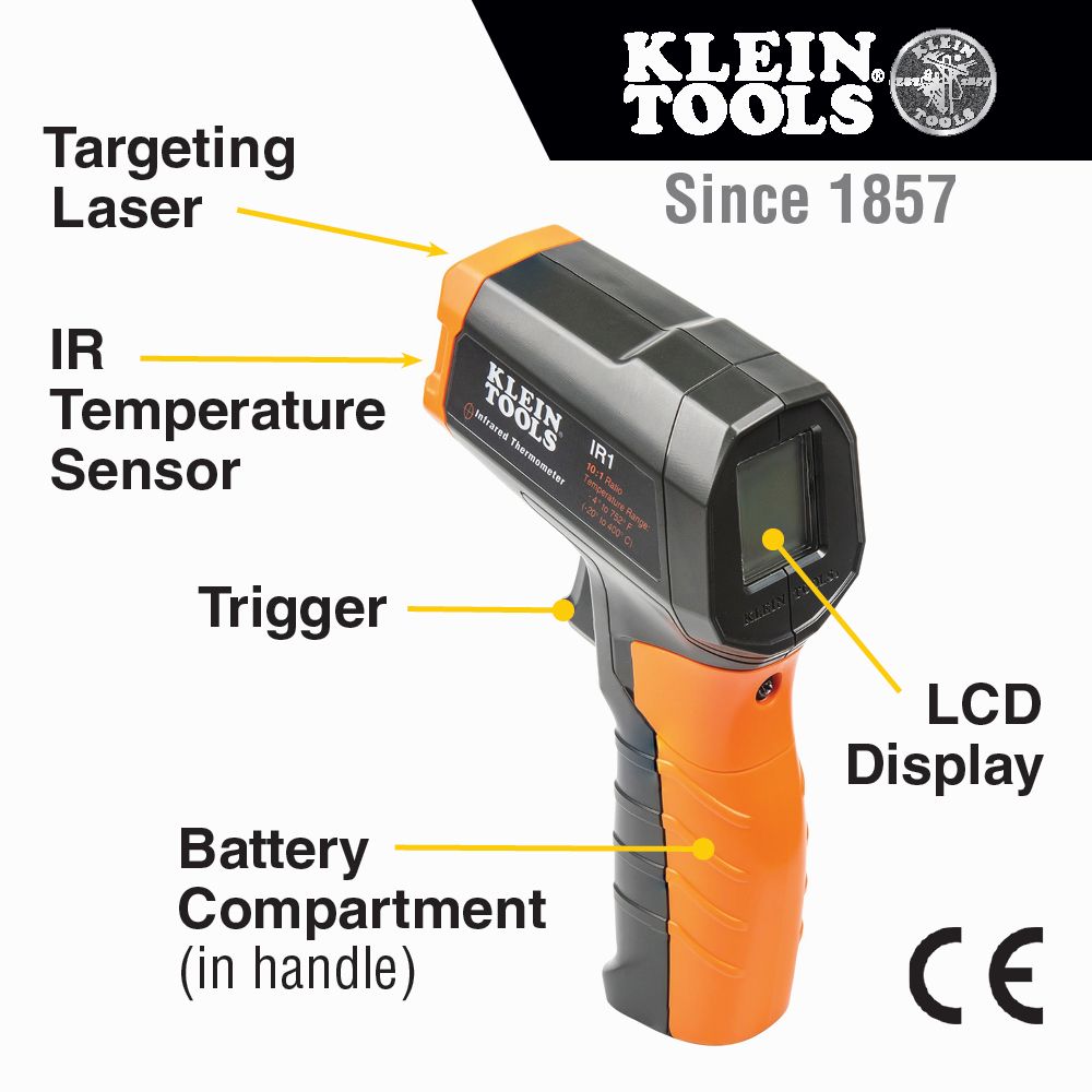 Klein Tools IR1, Infrared Digital Thermometer with Targeting Laser, 10:1