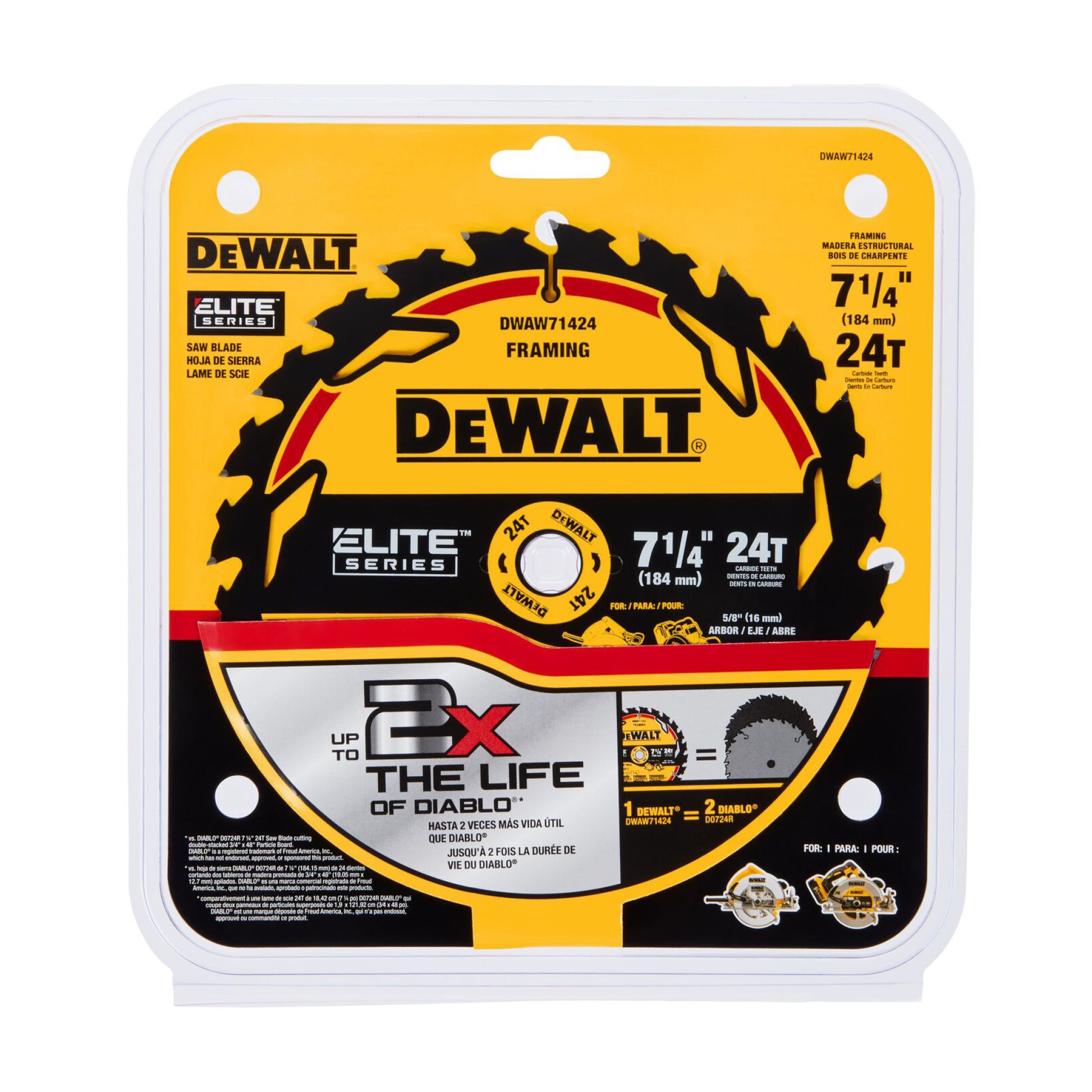 DEWALT DWAW71424, DEWALT ELITE SERIES™ 7-1/4" Circular Saw Blade 24 Tooth