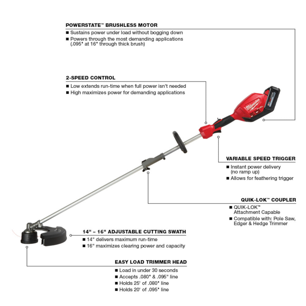 Milwaukee 2825-21ST, M18 FUEL String Trimmer Kit w/ QUIK-LOK Attachment Capability