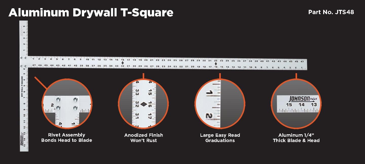 Johnson JTS48HD, 48" Heavy Duty Professional Aluminum Drywall T-Square