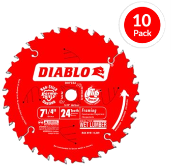 Diablo D0724PX, 7-1/4" 24T Carbide Circular Saw Blade (10/pkg)