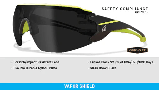 Edge Eyewear TV166VS, Black Frame w/ Hi-Vis Yellow TPR - Vapor Shield Smoke Lens