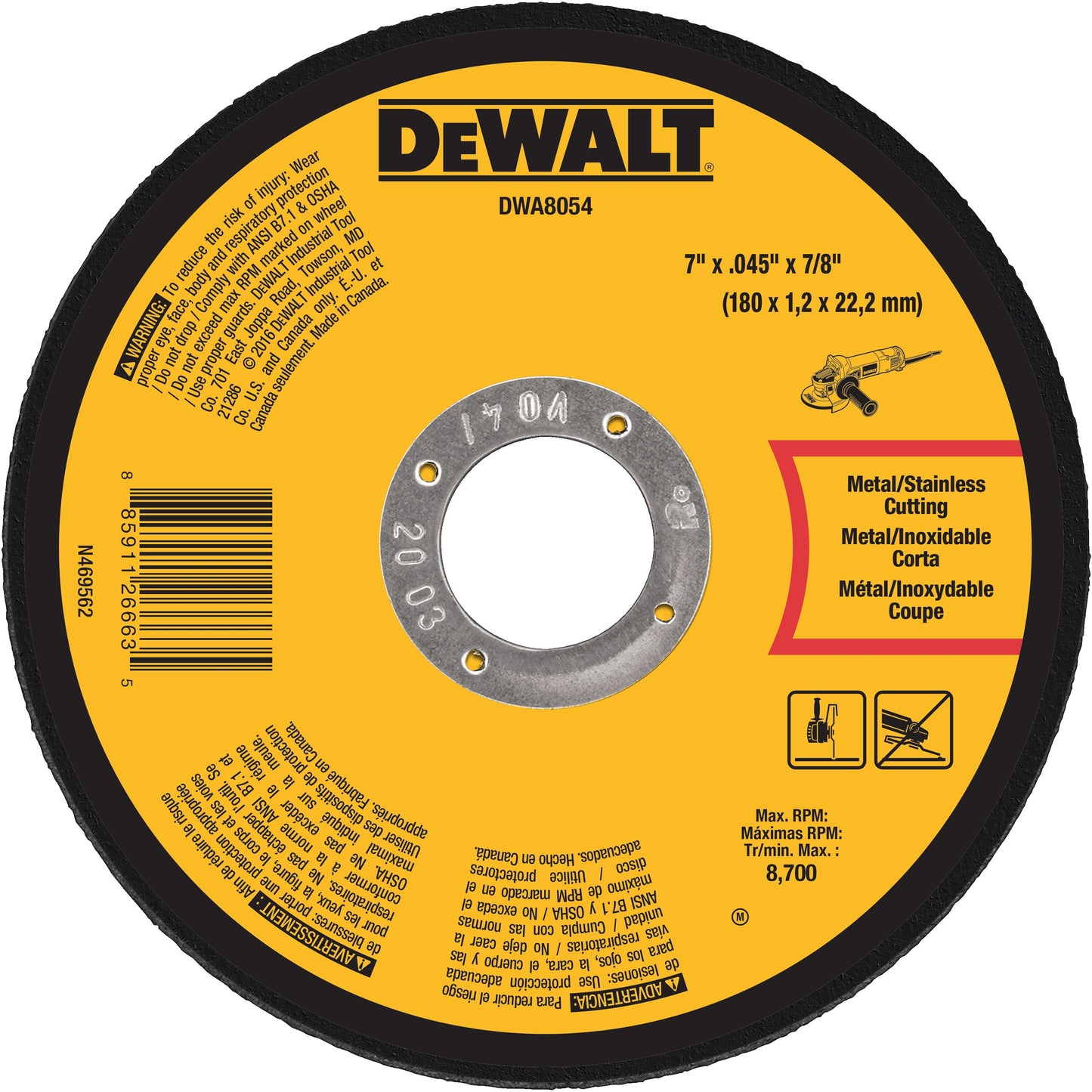 DEWALT DWA8054, 7 X .045 X 7/8 METAL CUT-OFF WHEEL