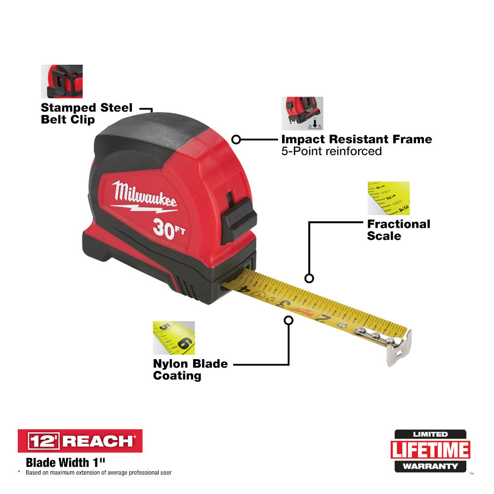 Milwaukee 48-22-6630, 30' Compact Tape Measure