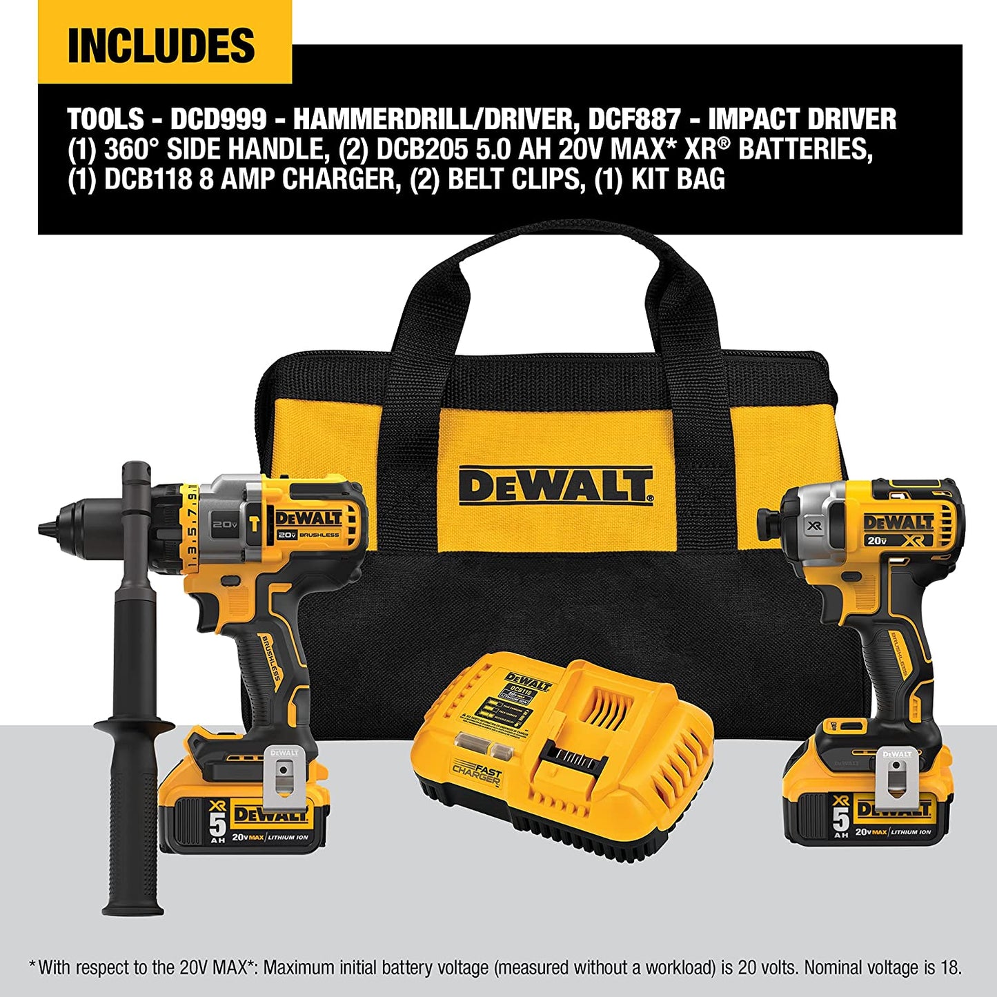 DEWALT DCK2100P2, 20V MAX FLEXVOLT ADVANTAGE 2-Tool Combo Kit (Hammerdrill/Impact, 5.0AH)