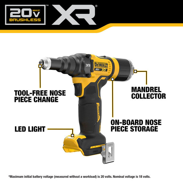 DEWALT DCF403D1, 20V MAX* XR® Brushless Cordless 3/16" Rivet Tool Kit