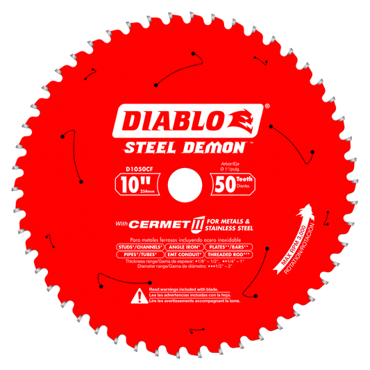 Diablo D1050CF, 10 in. x 50 Tooth Cermet II Saw Blade for Metals and Stainless Steel