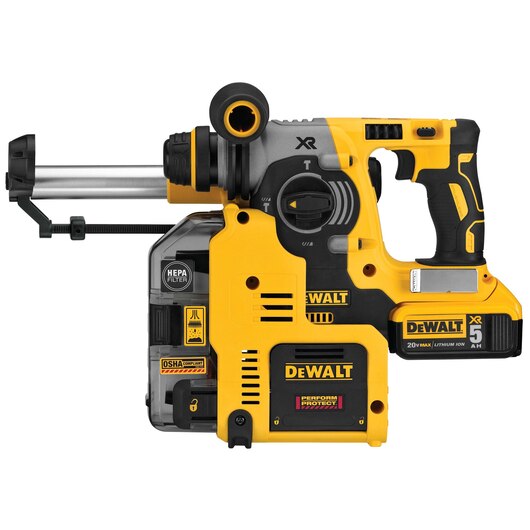 DEWALT DCH273P2DHO, 20V MAX XR 3 Mode SDS Rotary Hammer (5.0Ah) w/ 2 Batteries, Dust Extractor and Kit Box