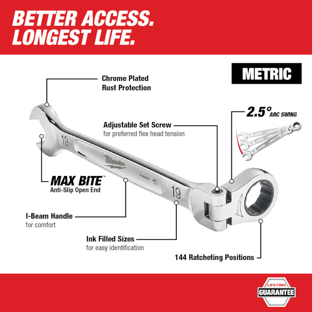 Milwaukee 48-22-9529, Flex Head Ratcheting Wrench Set - Metric - 7 Piece