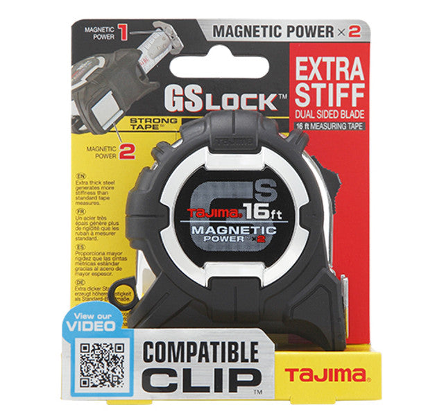 Tajima GS-SC16BW, GS-LOCK, 16ft x 1in strong tape & MAGNETIC POWER x 2 with COMPATIBLE CLIP