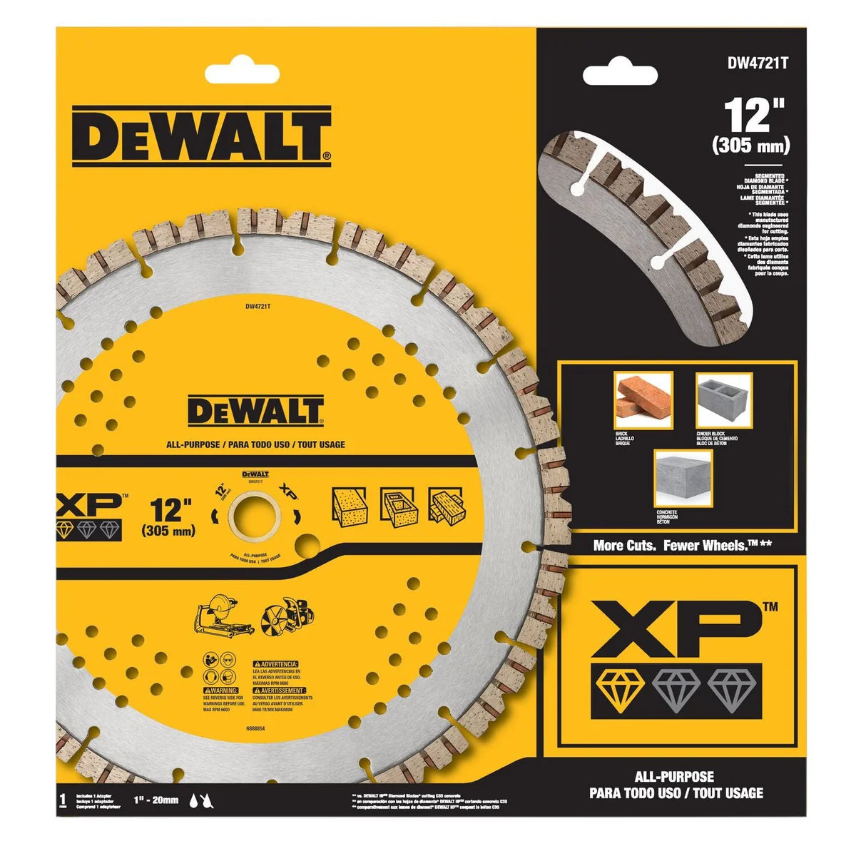 DEWALT DW4721T, 12" Segmented Rim Fast Cut Blade