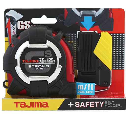 Tajima GSSF-25/7.5MBW, GS-Lock™, Standard & metric scale 25ft / 7.5m x 1.1 in strong tape & hook with Safety belt holder